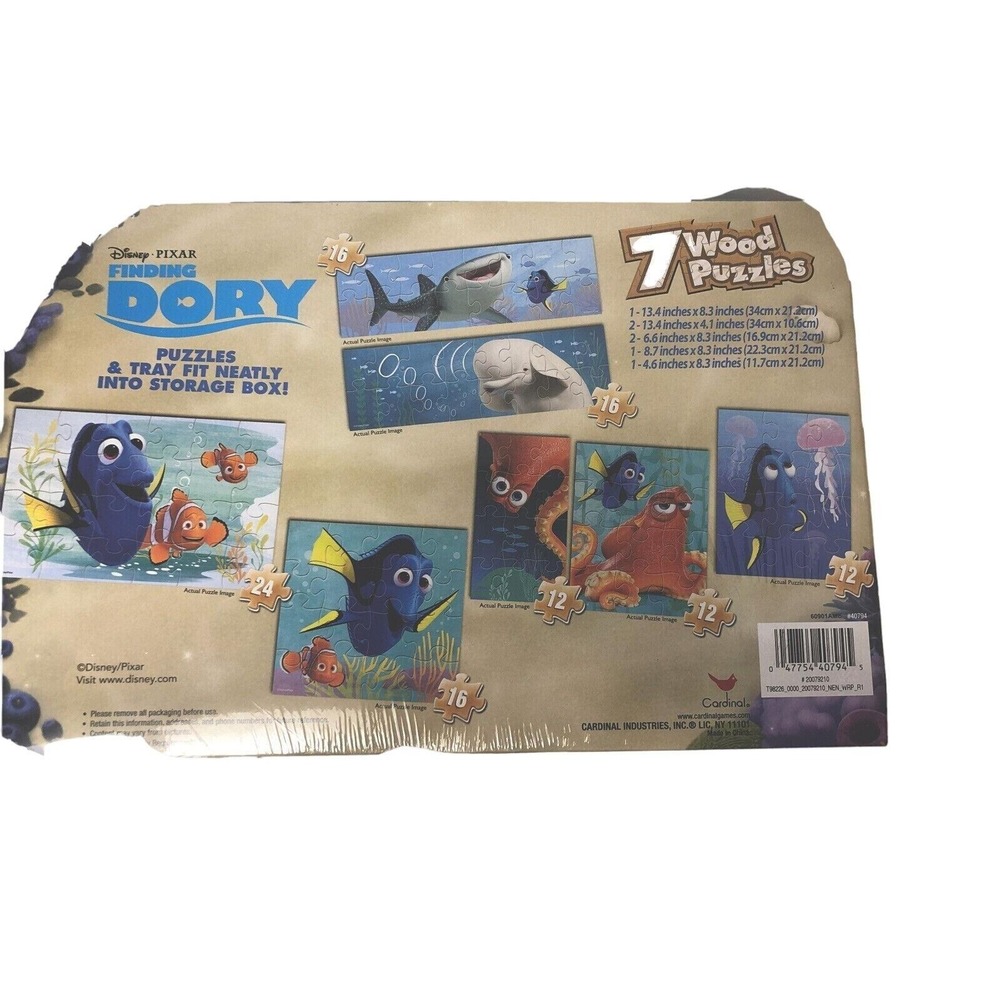 Disney Pixar Finding Dory 7-Pack Wooden Puzzles With Storage Box Kids Play Toy - Picture 5 of 5